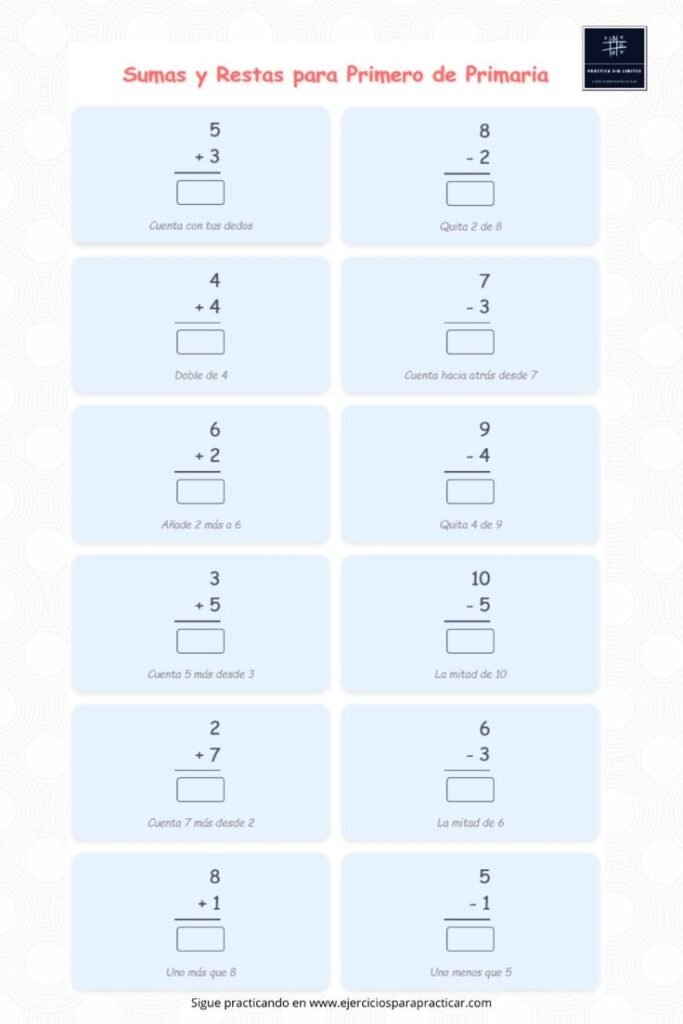 Fichas Sumas y restas 1 primaria