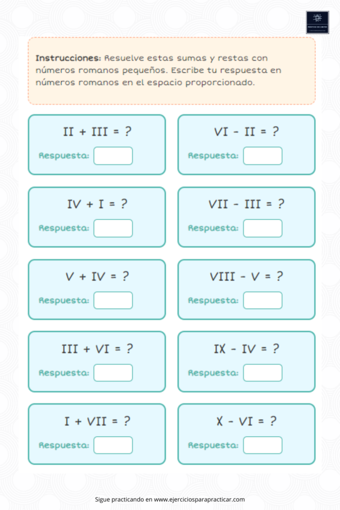 sumas y restas de ejercicios romanos