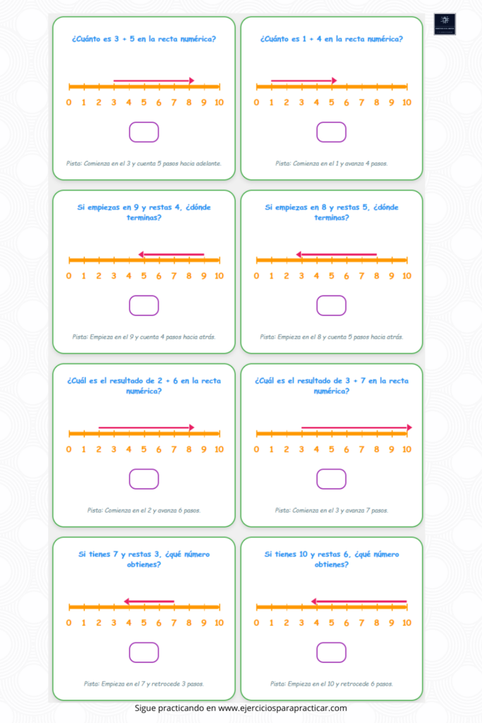 Ejercicios recta numerica primero de primaria