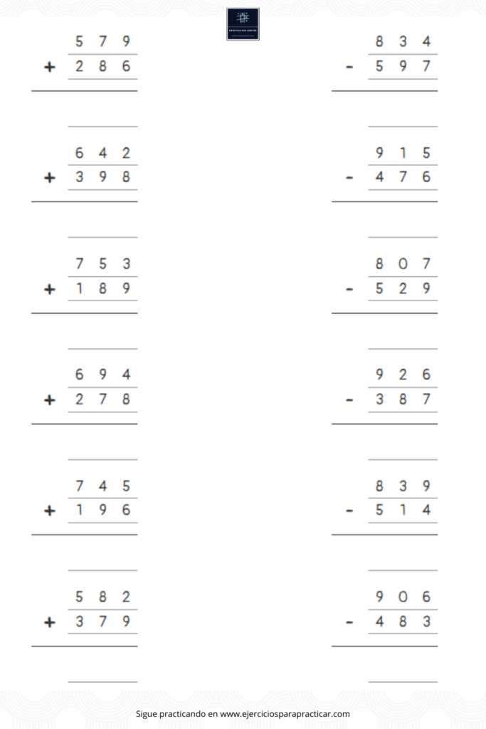 Sumas y restas con llevadas 2 de Primaria