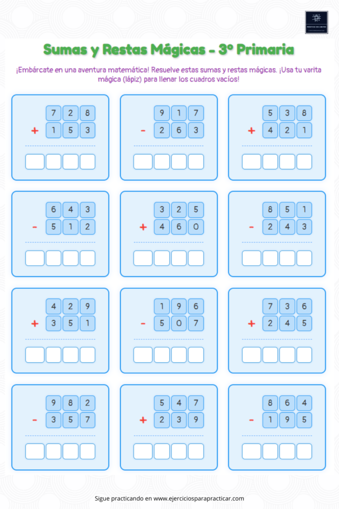 sumas y restas con llevadas 3 primaria