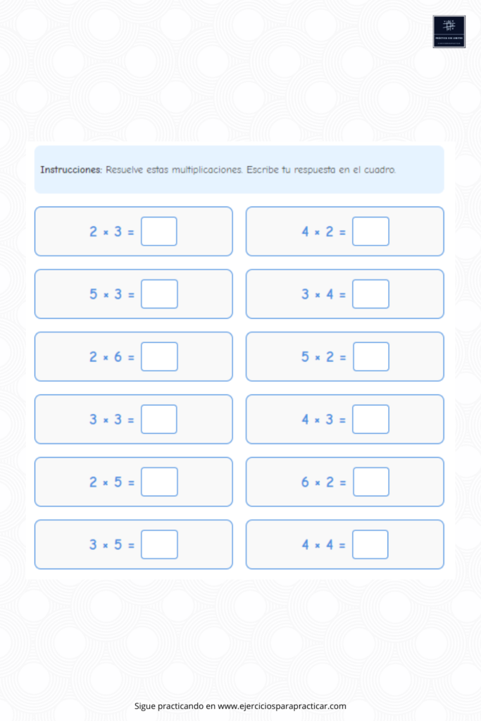 Ejercicios de multiplicar segundo de primaria