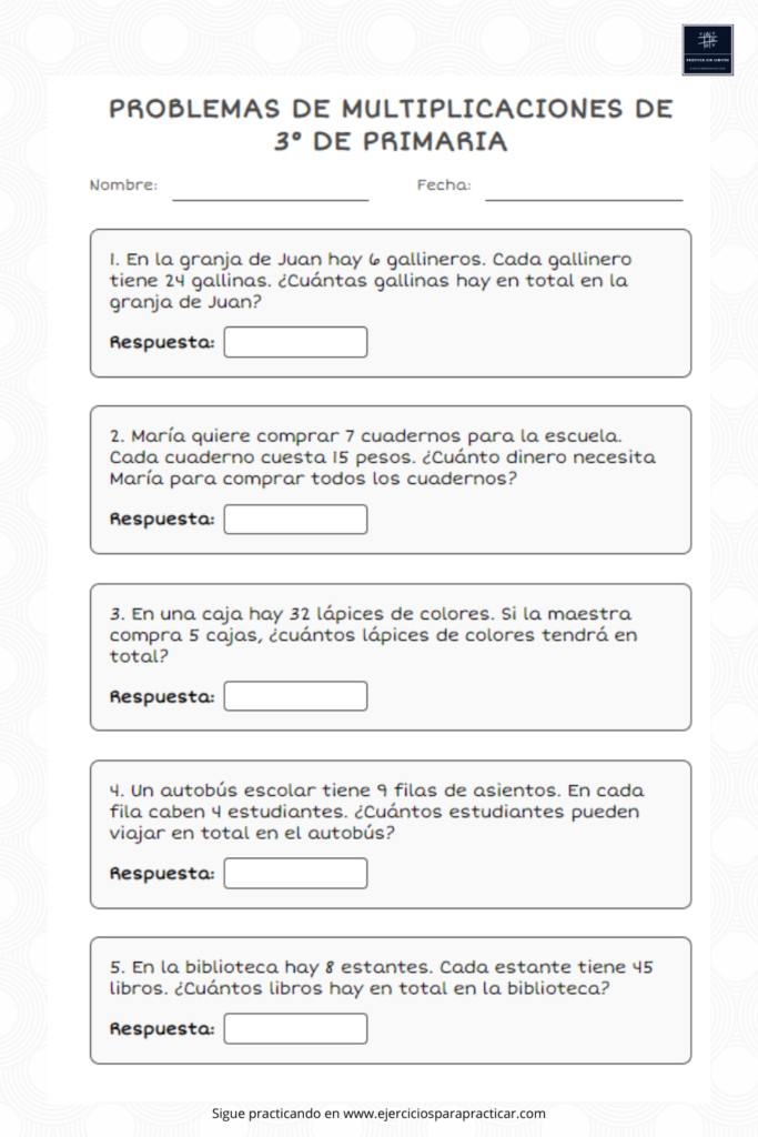 Problemas de multiplicaciones de 3 de primaria