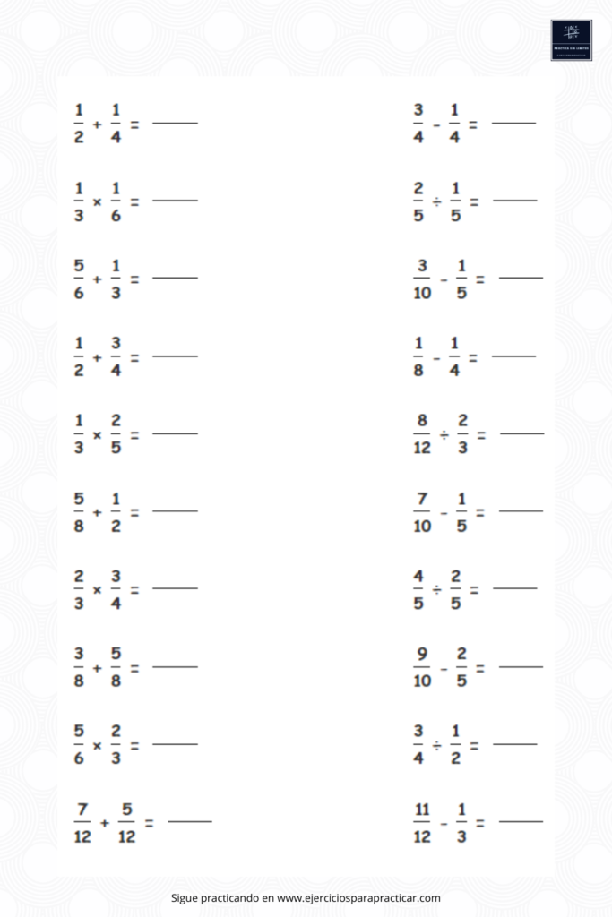 Ejericios de fracciones tercero de primaria