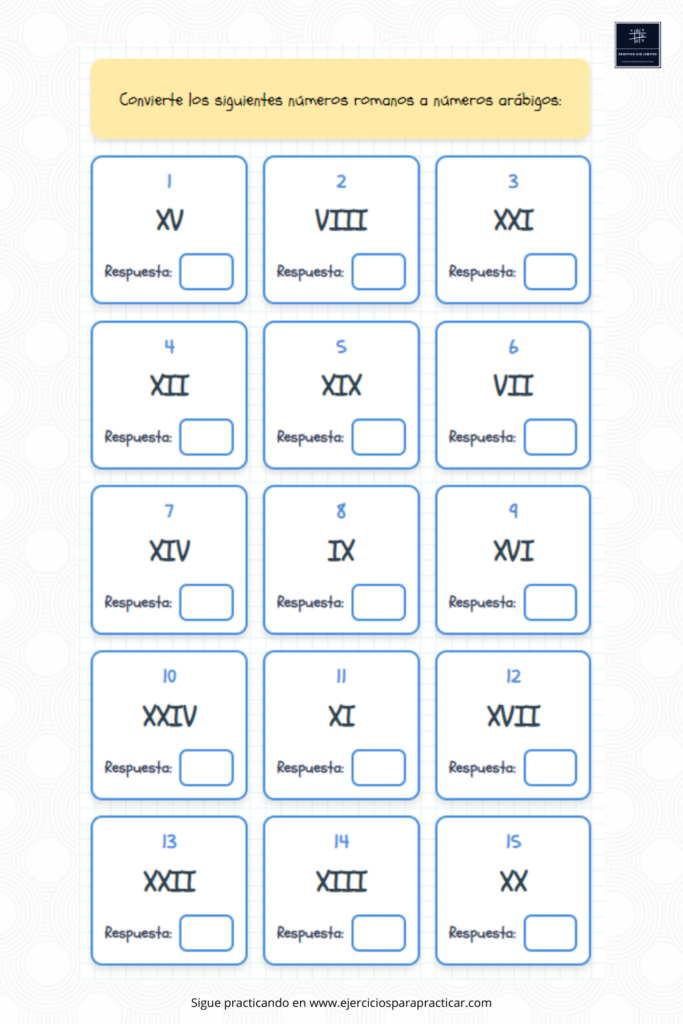 Ejercicios numeros romanos