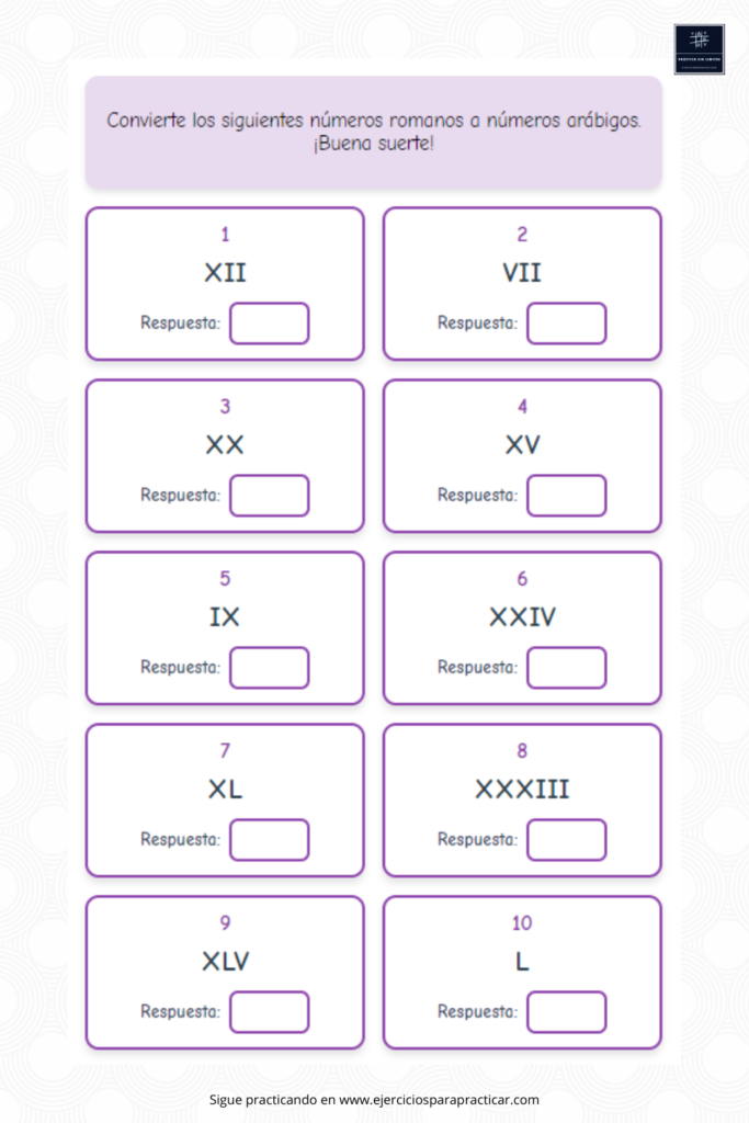 ejercicios numeros romanos