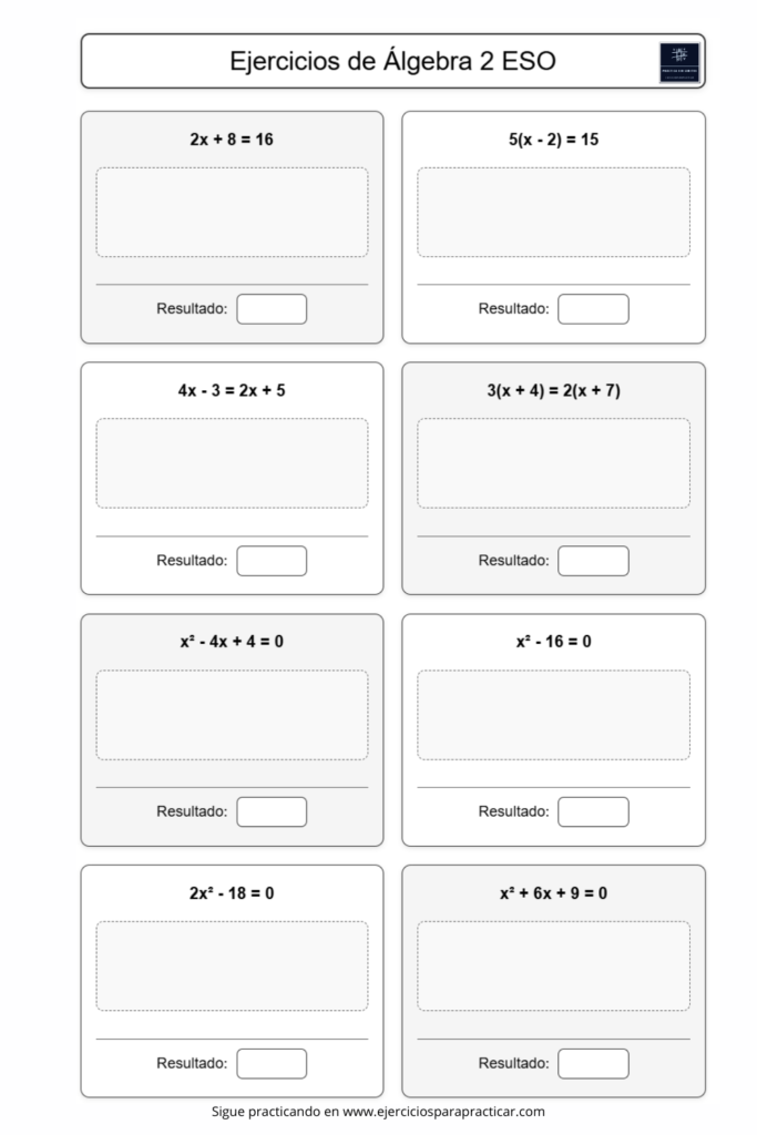Álgebra 2 eso ejercicios
