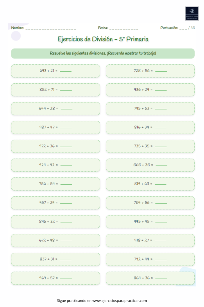 divisiones de quinto de primaria