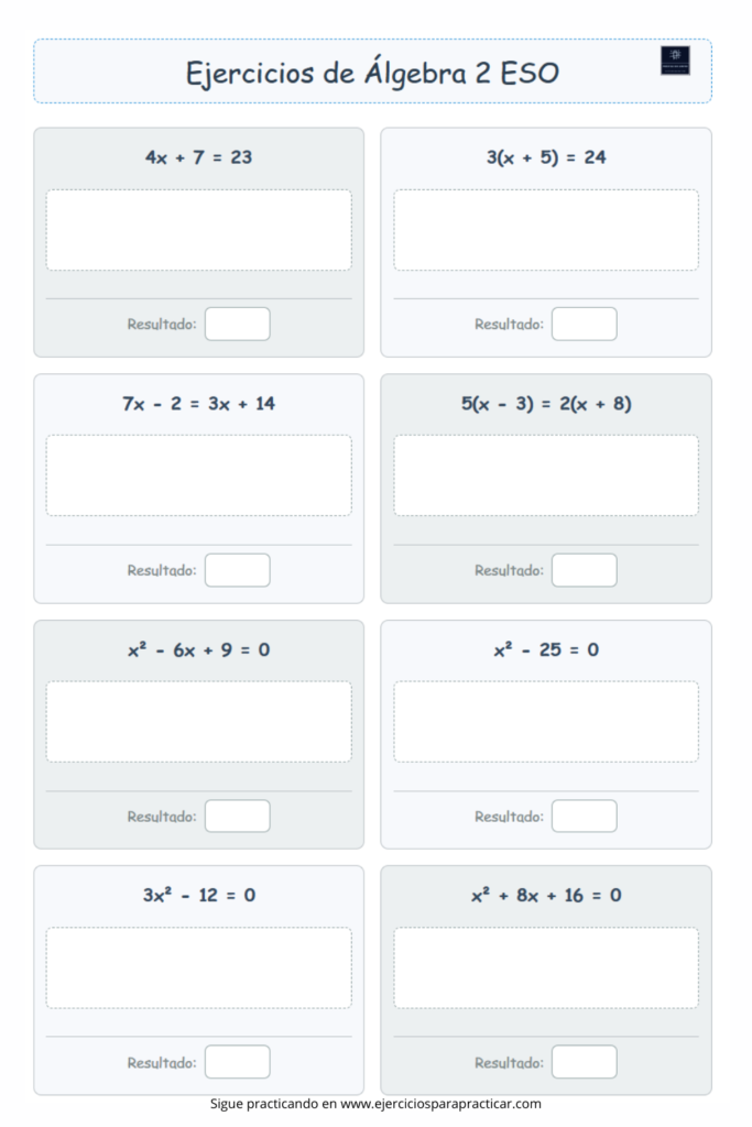 ejercicios de Álgebra de 2 eso