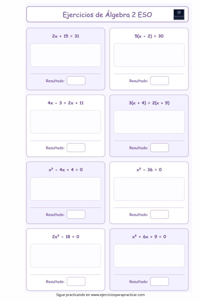 ejercicios de algebra 2 eso