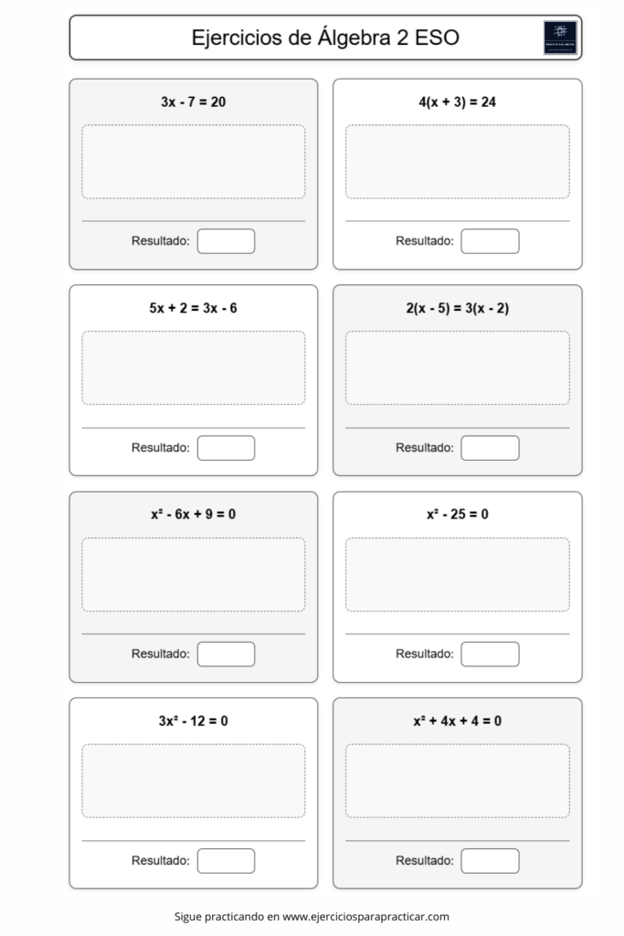 ejercicios Álgebra 2 eso