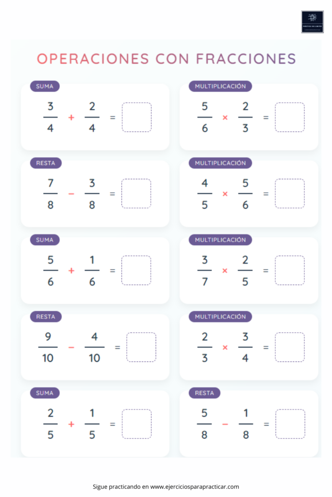 ejercicios de fracciones de 6 de primaria