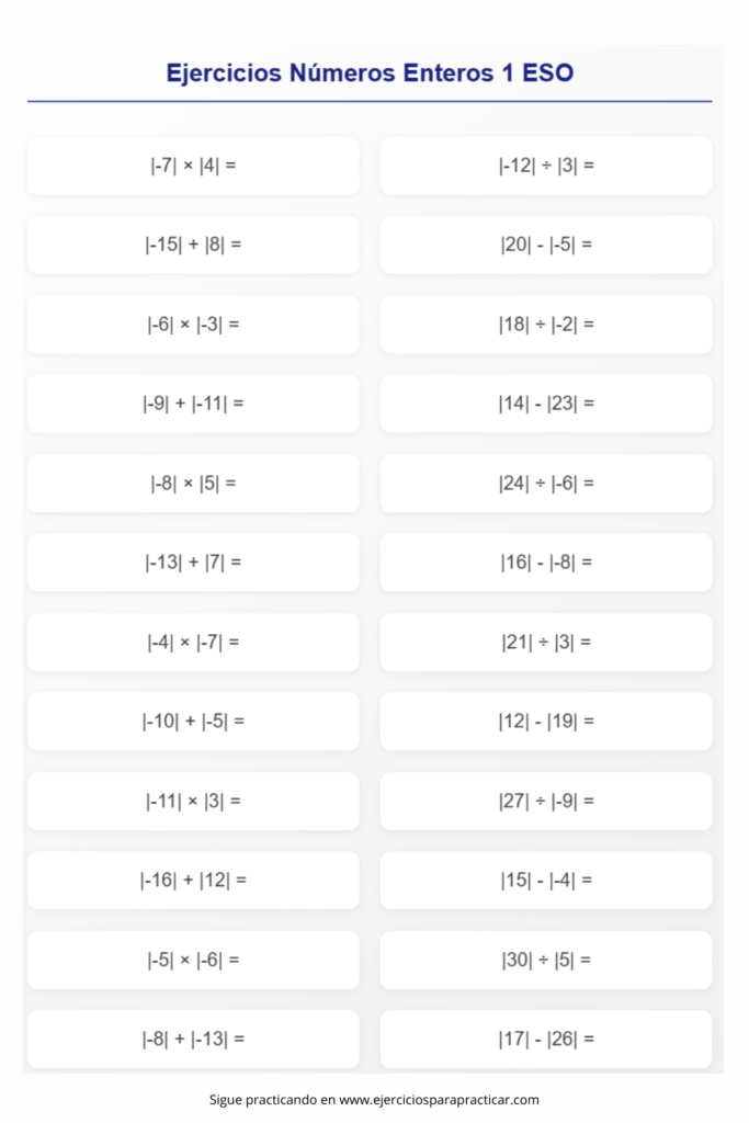 ejercicios numeros enteros 1 eso