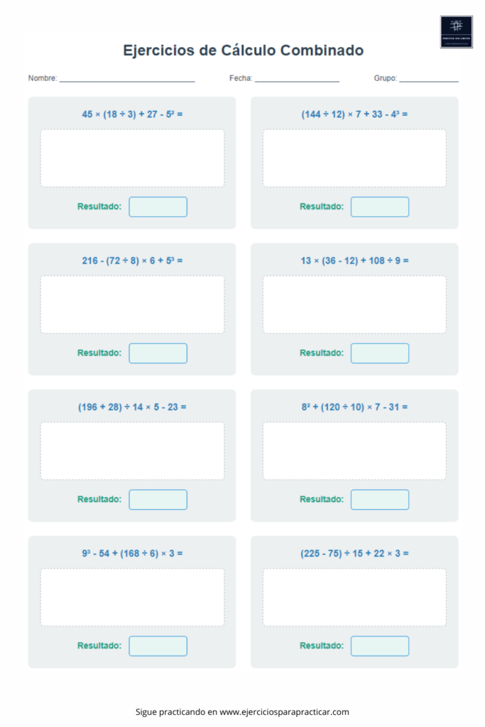 ejercicios con operaciones combinadas sexto de primaria