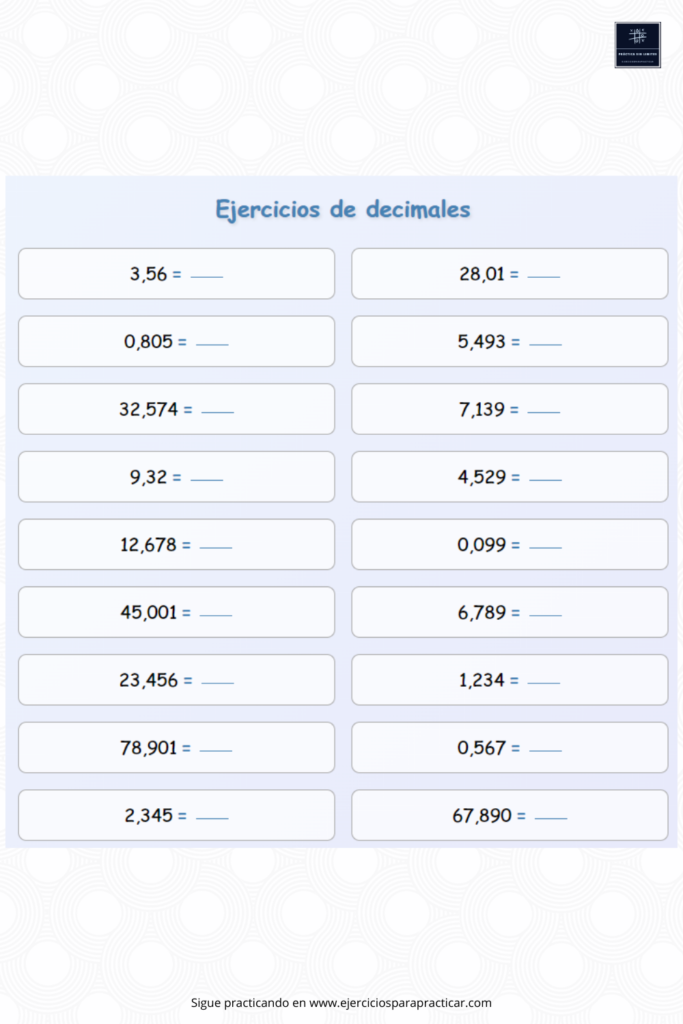 ejercicios de decimales 4 primaria