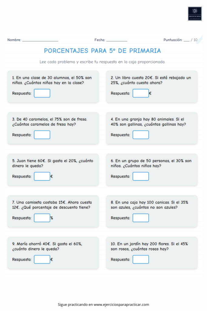 problemas porcentajes 5 primaria