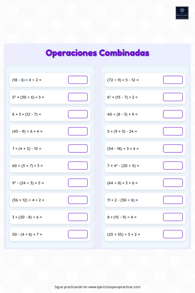 ejercicios operaciones combinadas 4 primaria