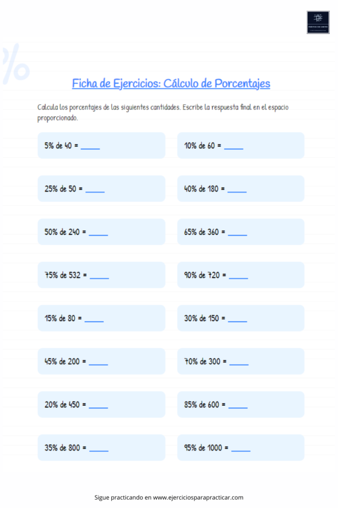 ejercicios porcentajes 5 primaria