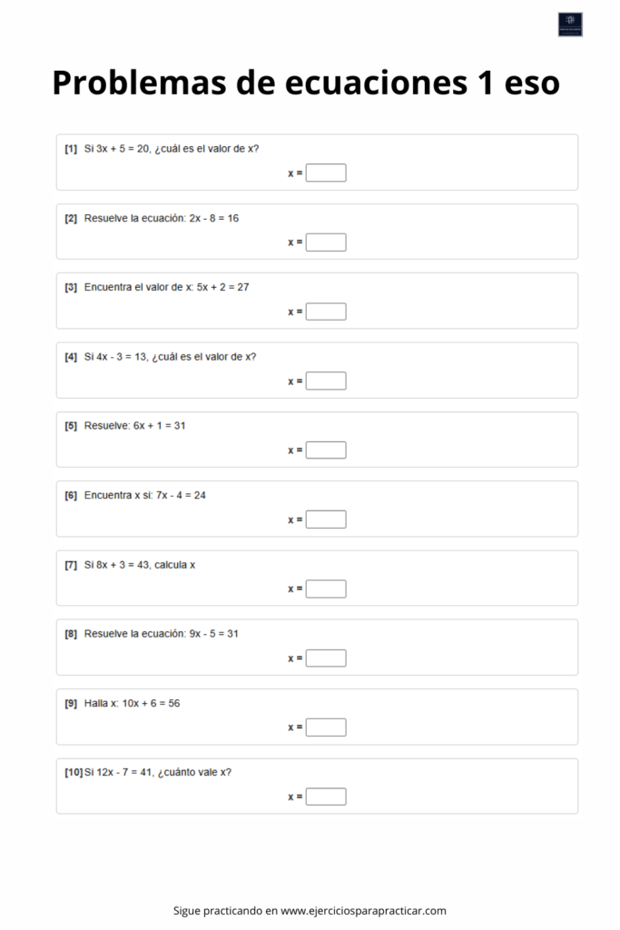 examen de problemas ecuaciones 1 eso pdf