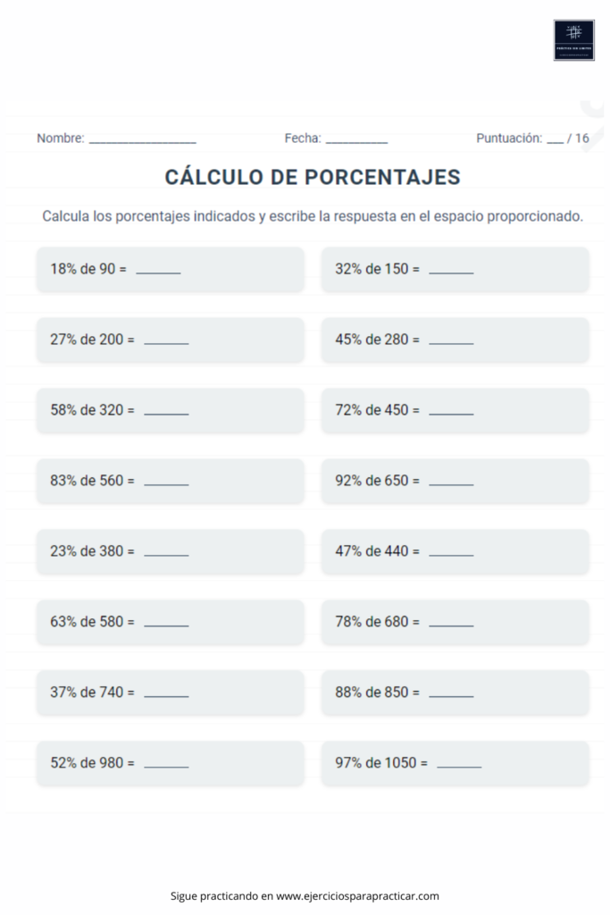 porcentaje 5 primaria