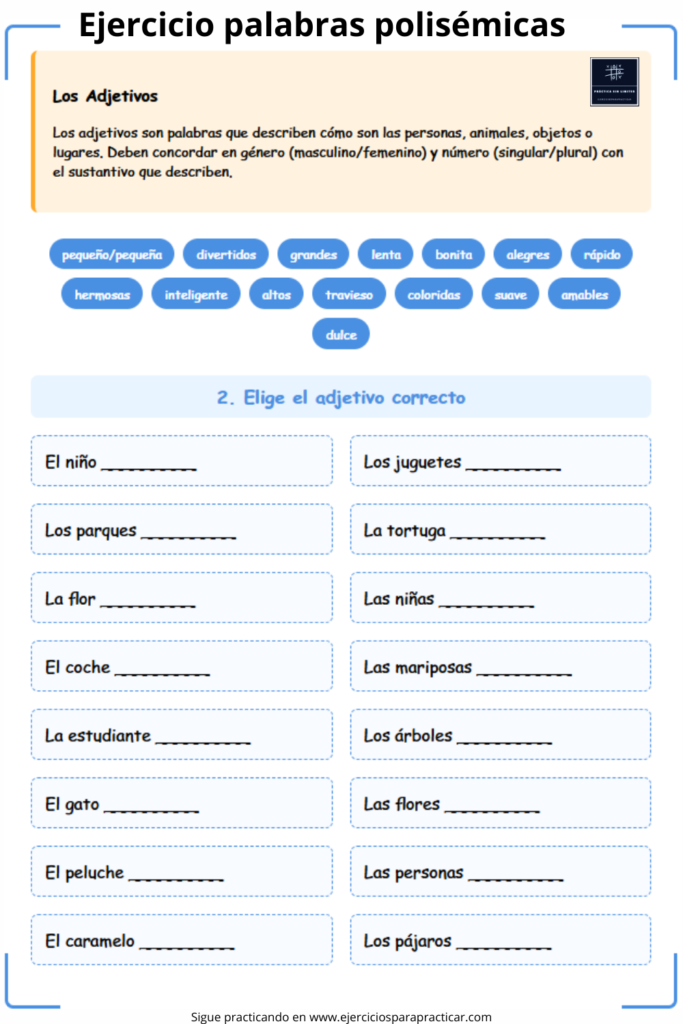 ejercicios adjetivos segundo de primaria