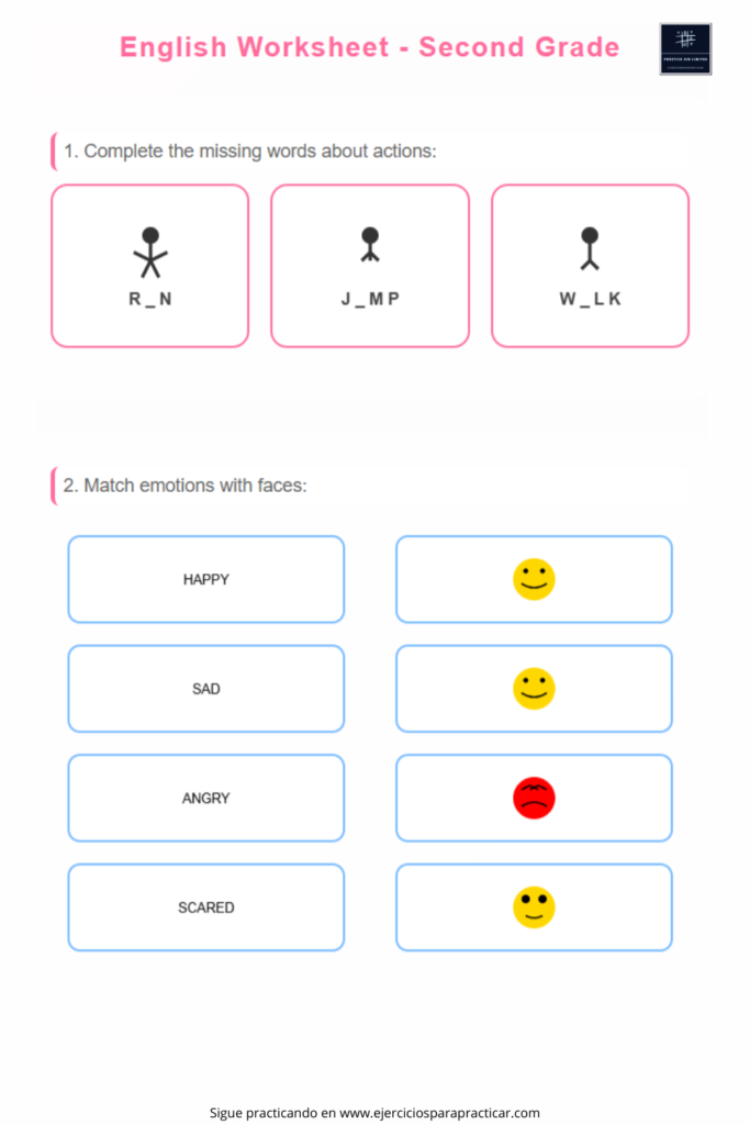 ejercicios de ingles para segundo de primaria