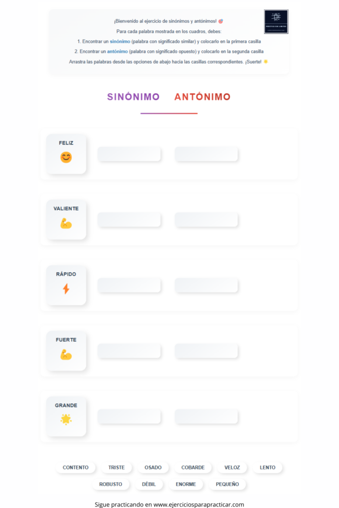 sinónimos y antónimos primero de primaria