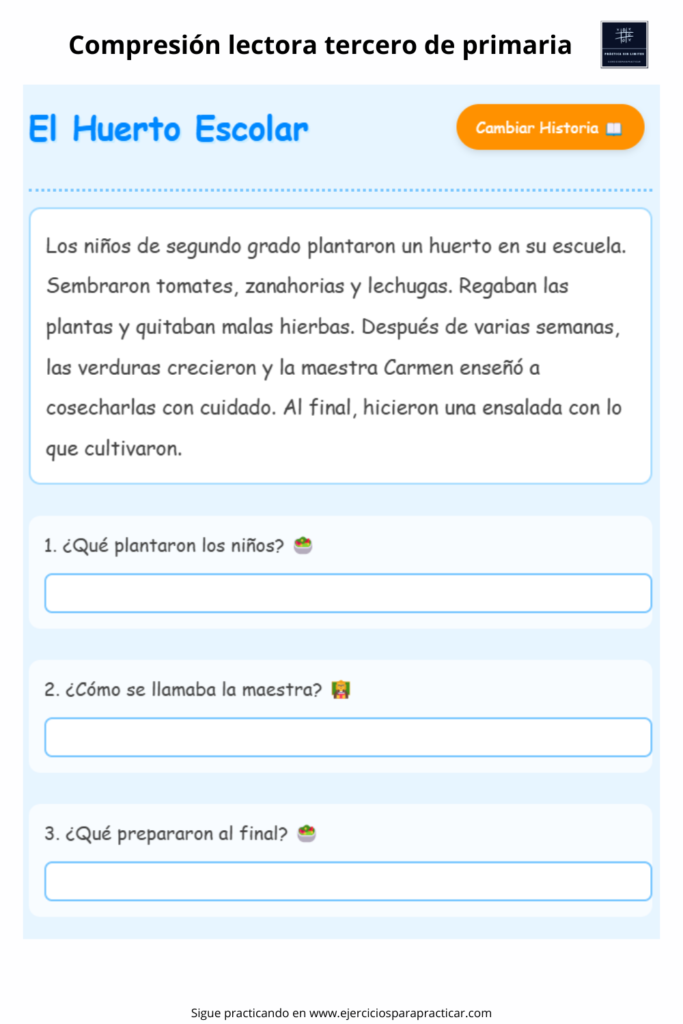 ejercicios comprensión lectora 3 primaria​