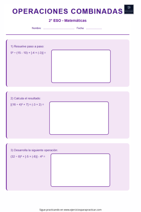 Ejercicios de Operaciones combinadas segundo de la ESO