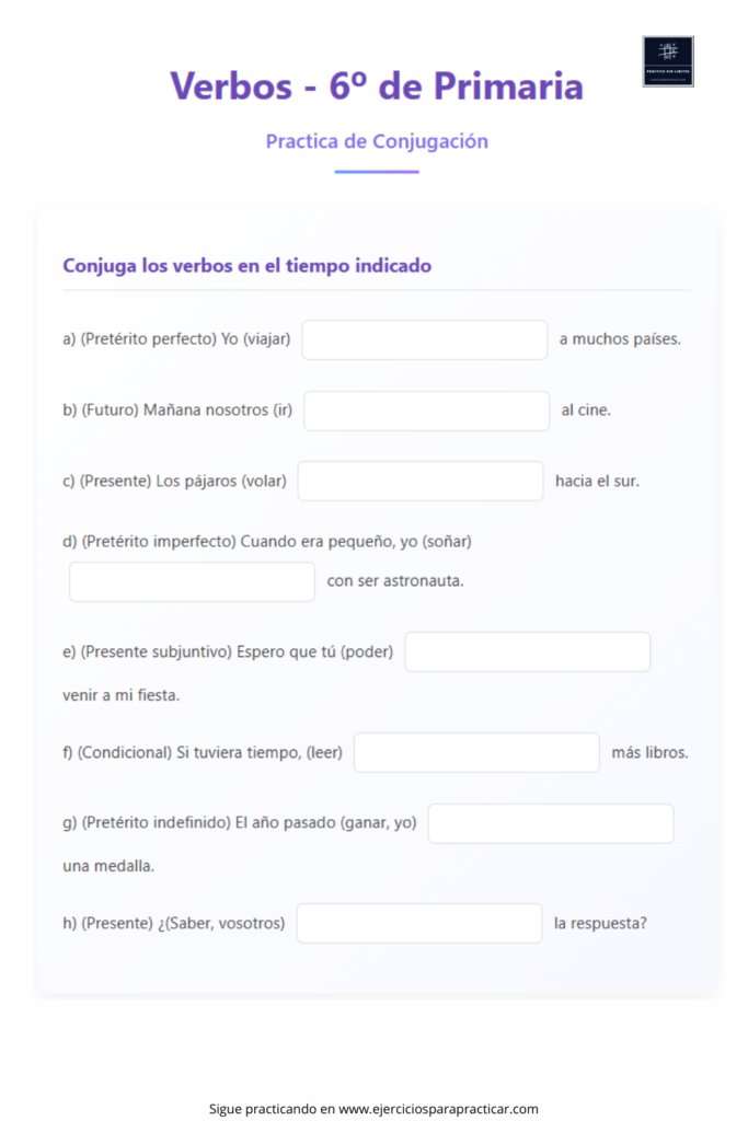 ejercicios de verbos 6 primaria pdf