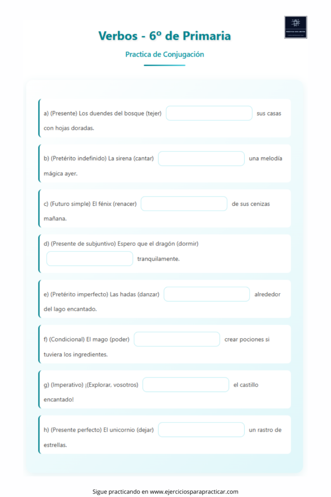 ejercicios de verbos 6 primaria para imprimir