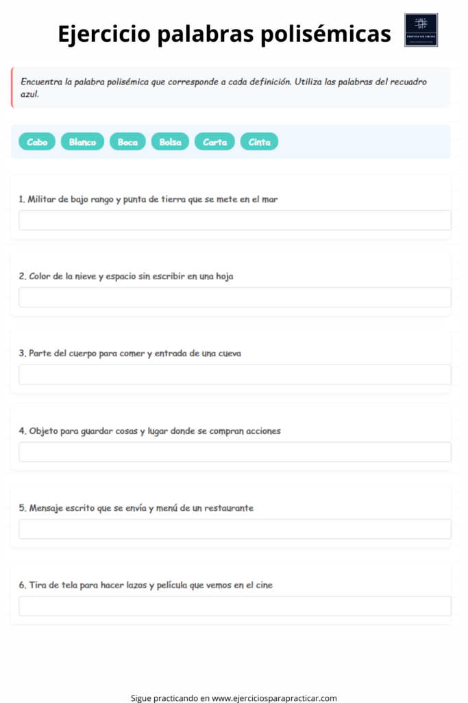 ejercicio palabras polisémicas