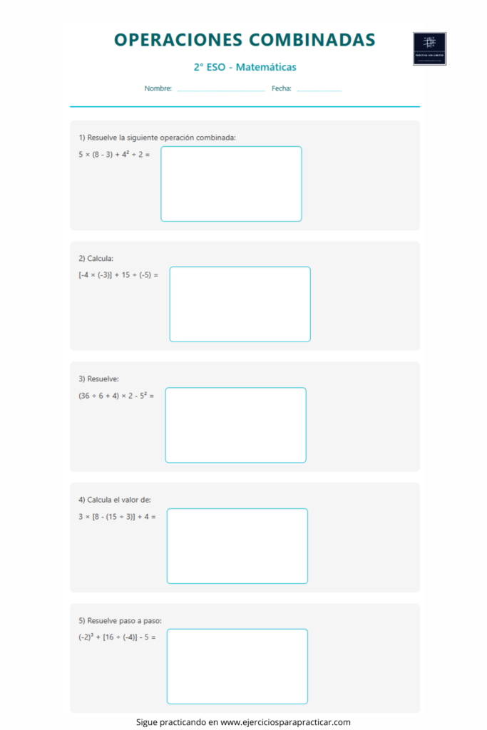 ejercicios de operaciones combinadas 2 eso