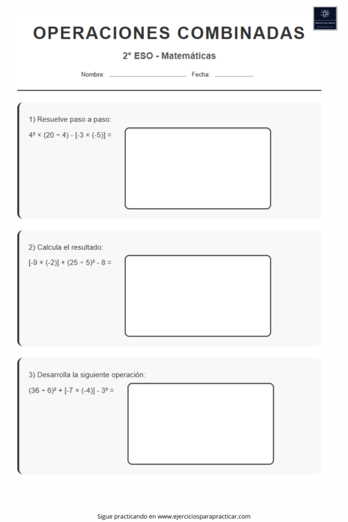 Operaciones combinadas segundo de la ESO