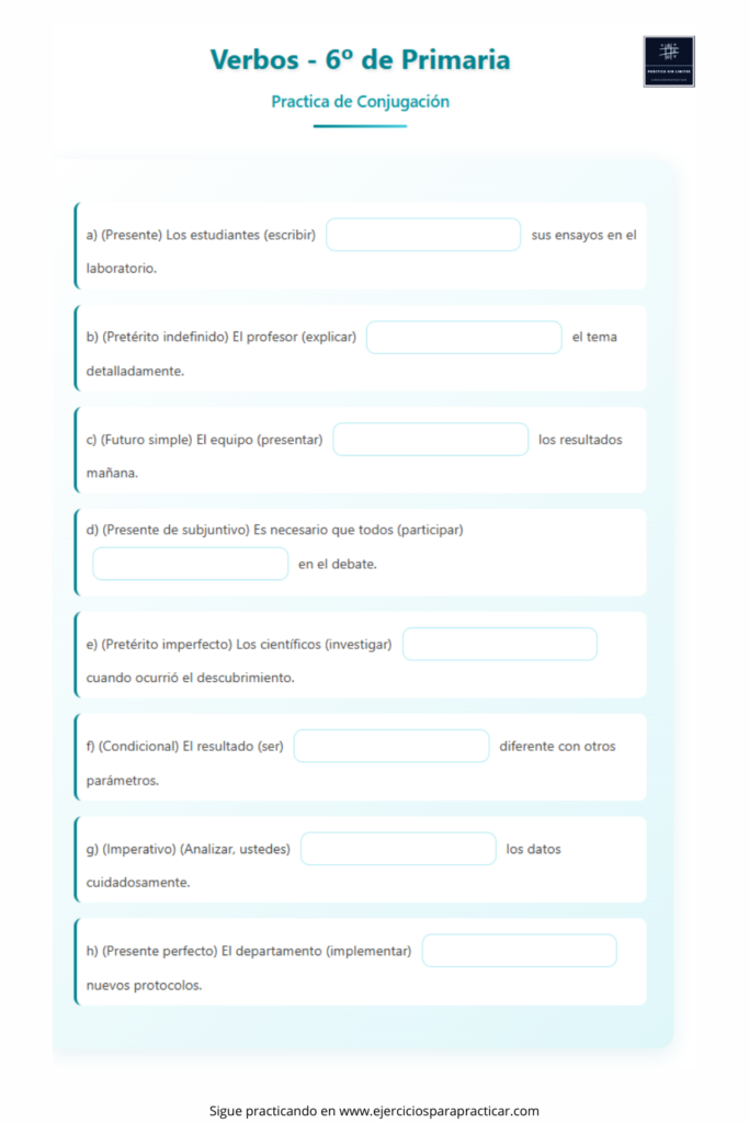 ejercicios de verbos 6 primaria con soluciones