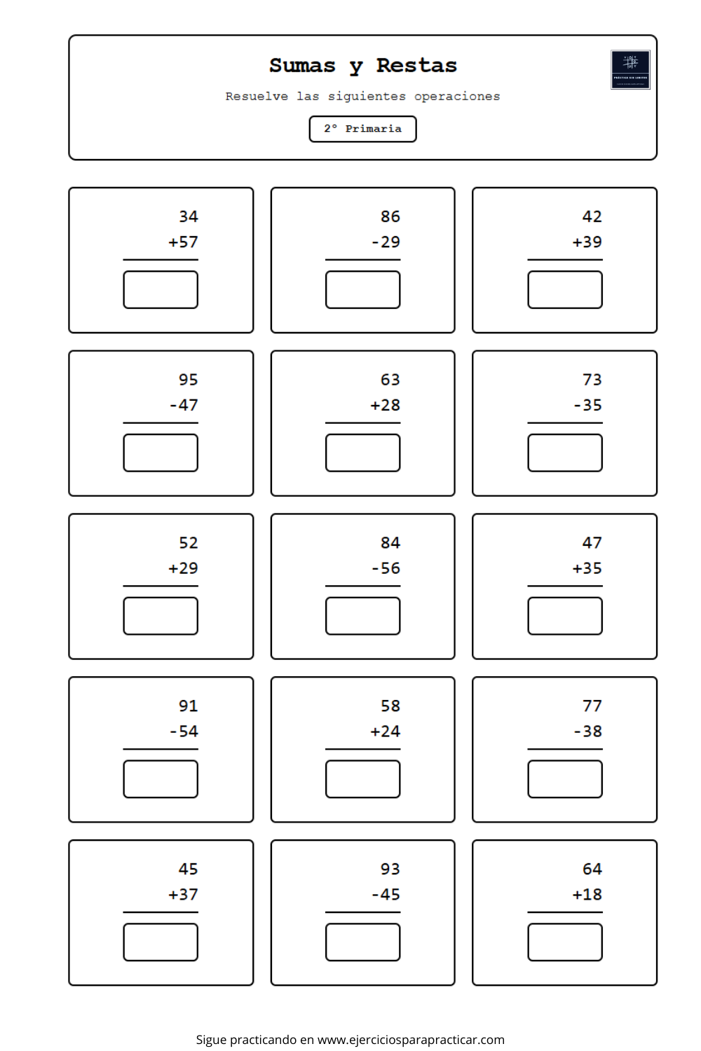 Sumas y restas segundo de primaria - Ejercicios Gratis