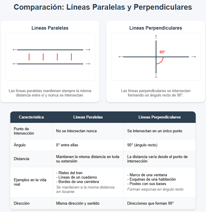 Diferencia entre paralelas y perpendiculares