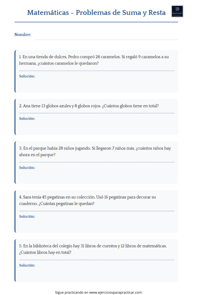 problemas de suma y resta 3 primaria​